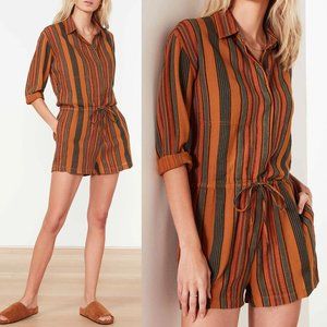 James Perse Short Vintage Stripe Jumpsuit Romper Size S Retro Collar Button $325